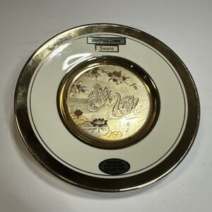 Vintage 6.5" Chokin Plate – Swans – 24K Gold – Art of Chokin